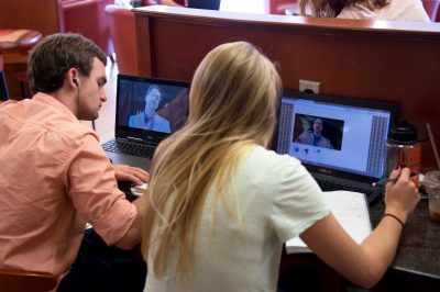 Students studying with online resources