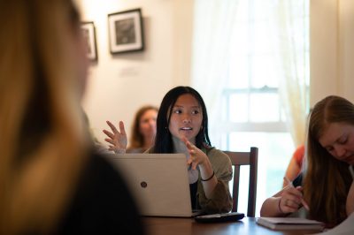 Jenna Phan, a Virginia Tech student who is taking an Appalachian Community Research course this semester, talks during a recent class at the Solitude house about interviewing methods. The course is connected with the Global Systems Science Destination Area, one of nine interdisciplinary themes at the university.