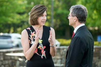 KPMG’s former U.S. Chairman and CEO Lynne Doughtie speaking with Pamplin College of Business Dean Robert Sumichrast.