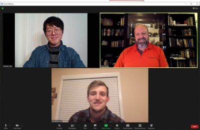 Zac Kim, Brady Blauvelt and Todd Ogle meet over Zoom.