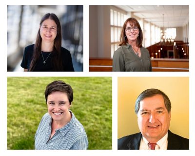 A photo collage of three woman and one man who won advising awards at Virginia Tech.
