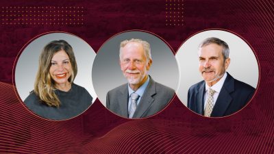Images of Donna Wertalik, Kevin Edgar, and Bill Knocke on a red background.