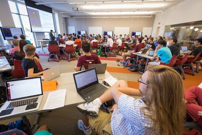 Students attend a class 