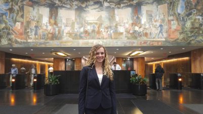 Natalie Seppi, a 2019 Virginia Tech graduate in national security and foreign affairs, participated in the Diplomacy Lab in the spring of 2018. As part of that program, she presented her team’s research on the recruitment and operationalization of women by Boko Haram and the Islamic State to the U.S. State Department’s Secretary’s Office of Global Women’s Issues. With the addition of the Hume Center’s funding, most Diplomacy Lab students will be able to travel to Washington D.C. after COVID-19. Photo by Chris Price for Virginia Tech.