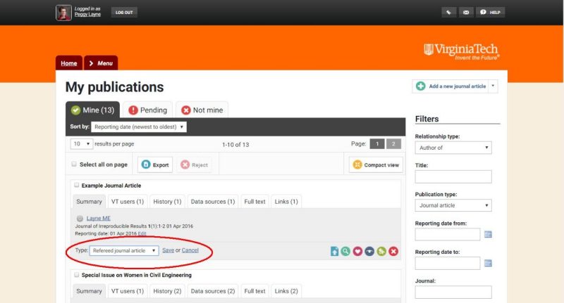 Screen capture of changing the activity type step 2