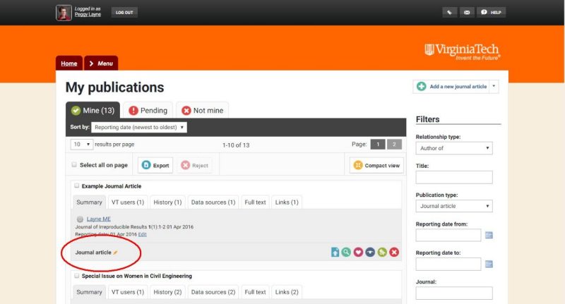 Screen capture of changing the activity type